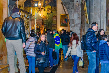 JERUSALEM, ISRAEL, DECEMBER - 2019 - Interior scene of holy sepulcher church, old jerusalem cityのeditorial素材