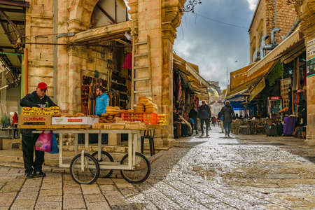 JERUSALEM, ISRAEL, DECEMBER - 2019 - Commercial street zone at old jerusalem city,の写真素材