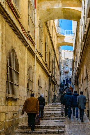 JERUSALEM, ISRAEL, DECEMBER - 2019 - Crowded street at old jerusalem city,の写真素材