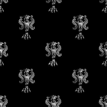 Gray and black ancient greek bronze sculpture motif seamless patternの写真素材