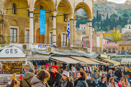 ATHENS, GREECE, JANUARY - 2020 - Day urban scene at famous monastiraki square, athens city, greeceのeditorial素材