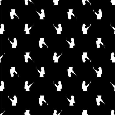 Woman taking selfie graphic drawing motif seamless patternの写真素材