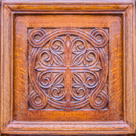 Wooden ornament symbol art detail doorの写真素材
