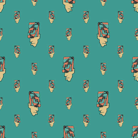 Cartoon sketchy style man head motif seamless patternの写真素材