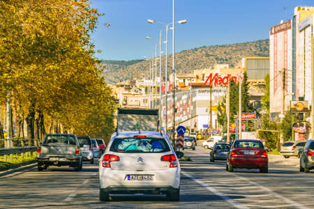 ATHENS, GREECE, DECEMBER - 2019 - Urban day scene at main avenue, athens, greeceのeditorial素材