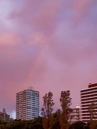 Urban scene rainbow at montevideo city, uruguayの写真素材