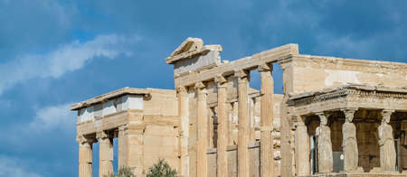 Famous erechtheum temple at acropolis site, Athens, Greeceの写真素材
