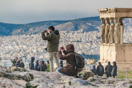 ATHENS, GREECE, JANAURY - 2020 - Crowd at acropolis site, Athens, Greeceのeditorial素材