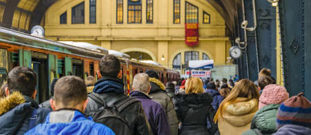Crowd at train station at piraeus town, athens, greeceのeditorial素材