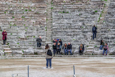 PELOPONNESE, GREECE, JANUARY - 2020 - Winter day scene at famous epidaurus theater, peloponnesse, greeceのeditorial素材