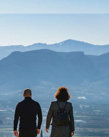 Group of people watching the view at famous archaelogical micenas city, greeceのeditorial素材
