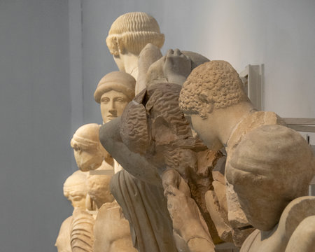 Classical Greek sculptures at Olympia Archaeological Museumのeditorial素材