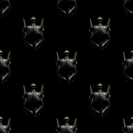 Black and white scary monster bird ancient greek head artworkd motif seamless patternの写真素材