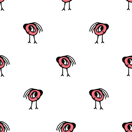 Cute monster baby pencil drawing motif seamless pattern illustrationの写真素材