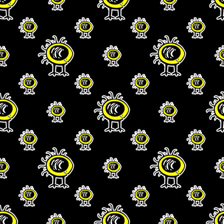 Cute monster alien baby pencil drawing motif seamless pattern illustrationの写真素材