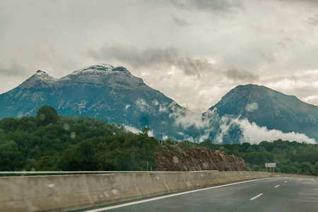 Empty day landscape winter scene highway, peloponnese, greeceの写真素材