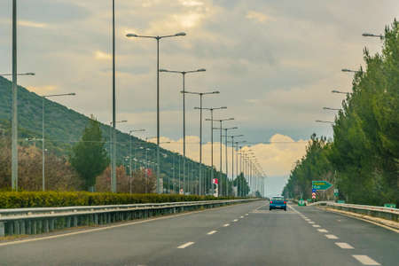 Landscape highway winter scene, peloponnese, greeceの写真素材