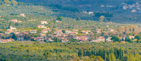 Aerial view of small village, mystras town, Peloponnese, Greece