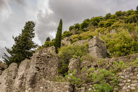 Abandoned ruins at ancient mystras town, peloponnese, greece