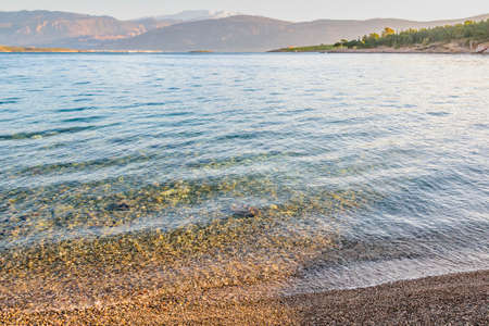 Tranquil morning coastal landscape winter scene at galaxidi city, greece