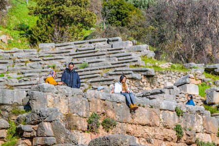 DELPHI, GREECE, JANUARY - 2020 - Sunny day scene at delphi sanctuary, phocis, greeceのeditorial素材