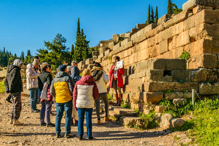 DELPHI, GREECE, JANUARY - 2020 - Sunny day scene at delphi sanctuary, phocis, greeceのeditorial素材