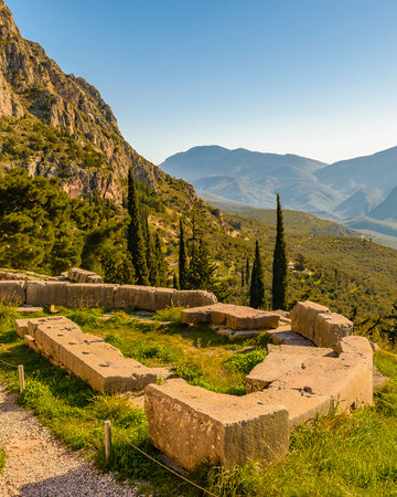 DELPHI, GREECE, JANUARY - 2020 - Sunny day scene at delphi sanctuary, phocis, greeceのeditorial素材