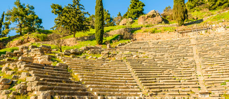 Theater at delphi sanctuary, phocis, greeceのeditorial素材