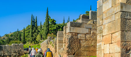 DELPHI, GREECE, JANUARY - 2020 - Sunny day scene at delphi sanctuary, phocis, greeceのeditorial素材