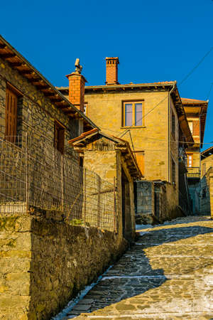 Winter sunny urban day scene at metsovo town, greeceの写真素材