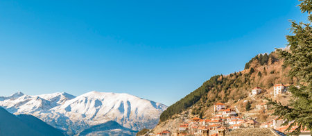 Winter urban day landscape scene at metsovo town, greeceの写真素材