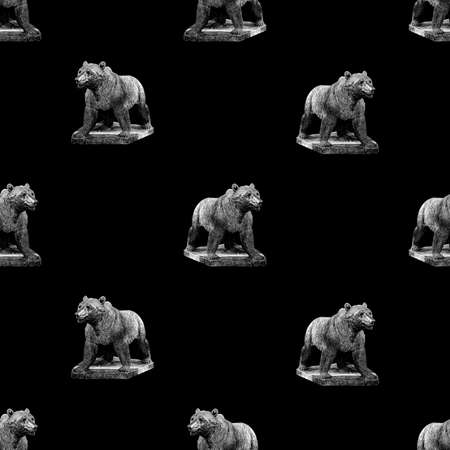 Black and white bear sculpture motif seamless patternの写真素材