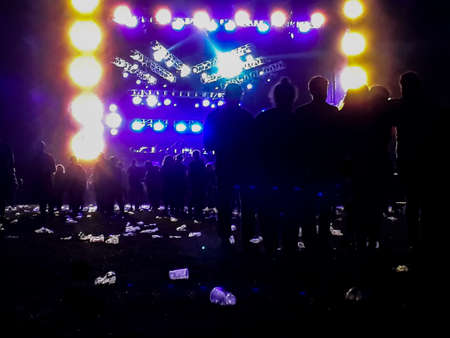 Crowd leaving at end of punk rock band concert, montevideo, uruguay