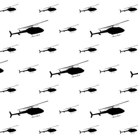 Black and white helicopter flying drawing motif seamless pattern backgroundの写真素材