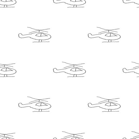 Black and white sketchy cartoon kid style helicopter drawing motif seamless patternの写真素材
