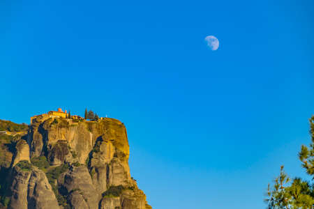 Rocky landscape scene at meteora site, thessaly, greece.のeditorial素材