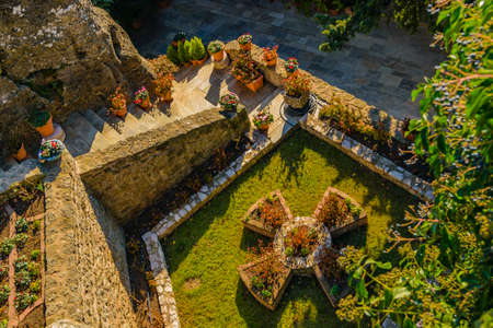 Top view small outdoor garden at Meteora Monastery, Thessaly, Greeceの写真素材