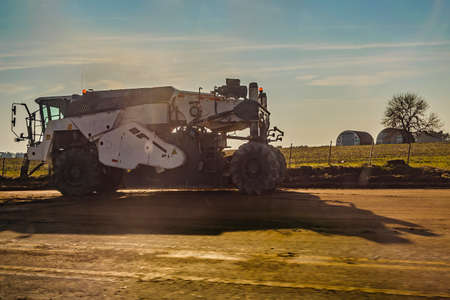 Machine track parked at highway, flroes, uruguay