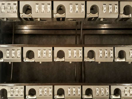 Detail view of many modern lockers, paris, france