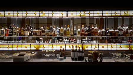 PIRIAPOLIS, URUGUAY, JULY - 2021 - Panoramic shot bar drinksm stand, piriapolis, uruguay