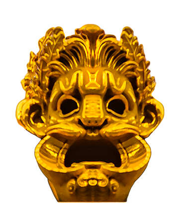 Theather style golden creepy mask sculpture isolated photoの写真素材