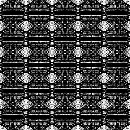 Black and white colors geometric ornate diamonds motif seamless patternの写真素材