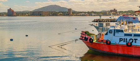 PIRIAPOLIS, URUGUAY, MARCH - 2022 - Sunny summer day scene at piriapolis city port, maldonado,...