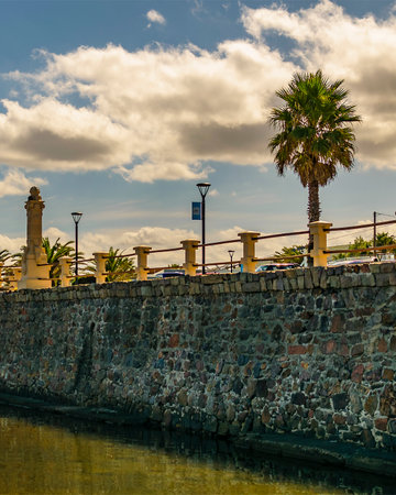 Sunny summer day scene at piriapolis city port, maldonado, uruguayのeditorial素材