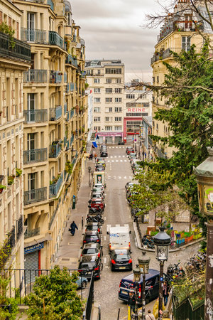 Urban aerial day winter scene at famous montmartre district, paris, franceのeditorial素材