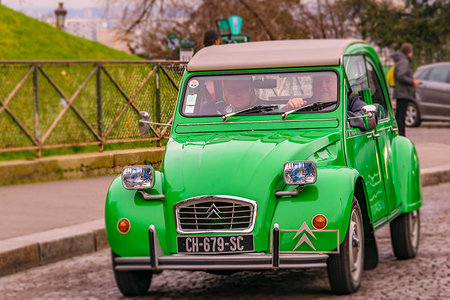 PARIS, FRANCE, JANUARY - 2020 - Classic french brand vehicle parked at cobblestone street,のeditorial素材