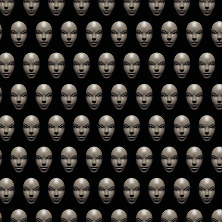 3d render style asian woman head motif pattern