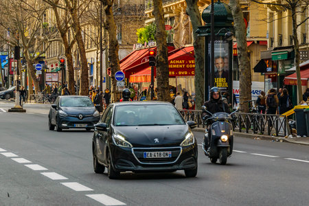 PARIS, FRANCE, JANUARY - 2020 - Urban day scene at avenue of historic center of paris, franceのeditorial素材