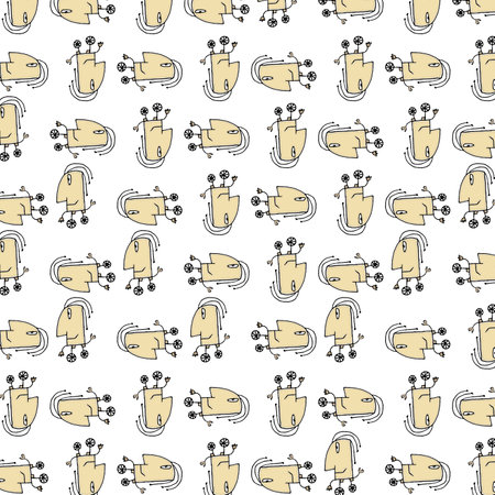 Fantasy toy sketchy style colored drawing motif patternの写真素材