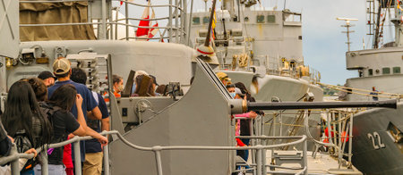 MONTEVIDEO, URUGUAY, OCTOBER - 2021 - Warships exhibited at port in uruguay heritage celebration day...